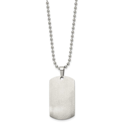 Chisel Stainless Steel Brushed and Polished Rounded Edge 2mm Dog Tag on a 24 inch Ball Chain Necklace