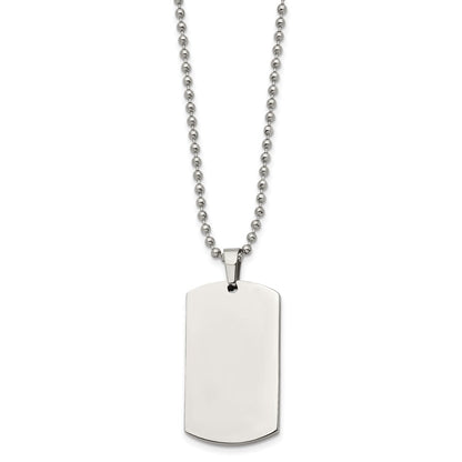 Chisel Stainless Steel Brushed and Polished Rounded Edge 4mm Dog Tag on a 24 inch Ball Chain Necklace