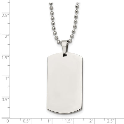 Chisel Stainless Steel Brushed and Polished Rounded Edge 4mm Dog Tag on a 24 inch Ball Chain Necklace
