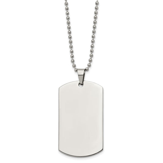 Chisel Stainless Steel Brushed and Polished Rounded Edge 2mm Dog Tag on a 24 inch Ball Chain Necklace