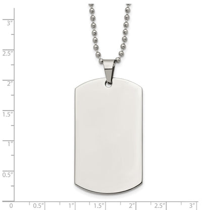 Chisel Stainless Steel Brushed and Polished Rounded Edge 2mm Dog Tag on a 24 inch Ball Chain Necklace