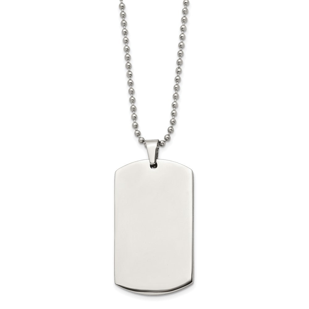 Chain Stainless Steel Brushed and Polished Rounded Edge 4mm Dog Tag on a 24in Ball Chain Necklace