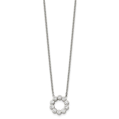 Chisel Stainless Steel Polished with CZ Pendant on a 17.25 inch Cable Chain Necklace