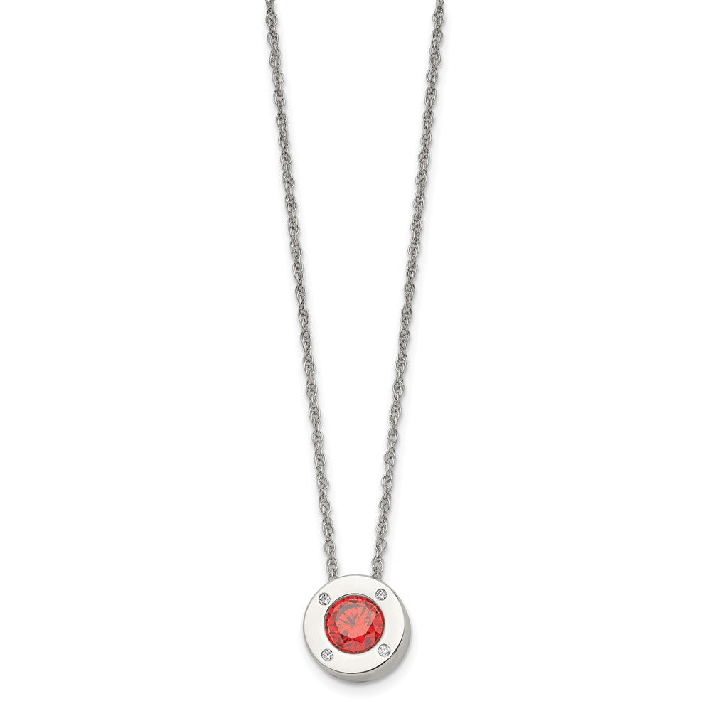 Chisel Stainless Steel Polished CZ July Birthstone Circle Pendant on a 20 inch Multi-Link Chain Necklace