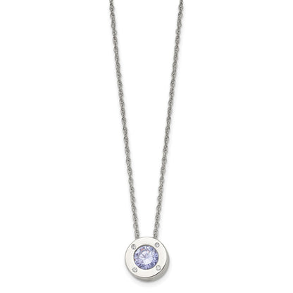 Chisel Stainless Steel Polished CZ June Birthstone Circle Pendant on a 20 inch Multi-Link Chain Necklace