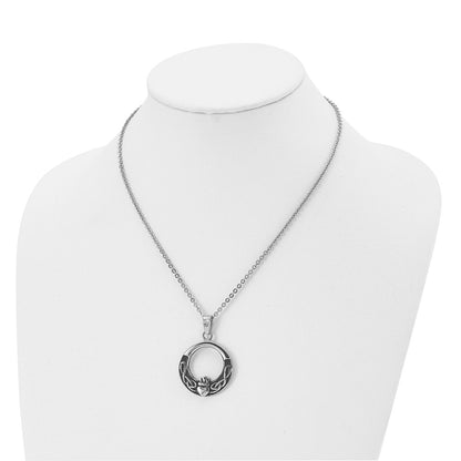 Chisel Stainless Steel Antiqued and Polished Claddagh Pendant on a 18 inch Cable Chain Necklace