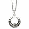 Chisel Stainless Steel Antiqued and Polished Claddagh Pendant on a 18 inch Cable Chain Necklace