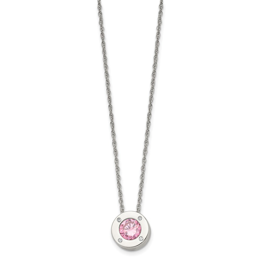 Chisel Stainless Steel Polished CZ October Birthstone Circle Pendant on a 20 inch Multi-Link Chain Necklace
