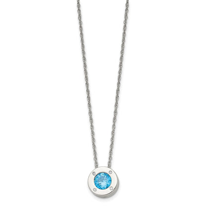 Chisel Stainless Steel Polished CZ December Birthstone Circle Pendant on a 20 inch Multi-Link Chain Necklace