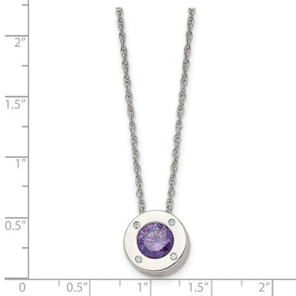 Chisel Stainless Steel Polished CZ February Birthstone Circle Pendant on a 20 inch Multi-Link Chain Necklace