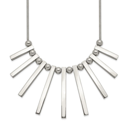 Chisel Stainless Steel Polished Bars and Beads on a 15.75 inch Snake Chain with a 1 inch Extension Necklace