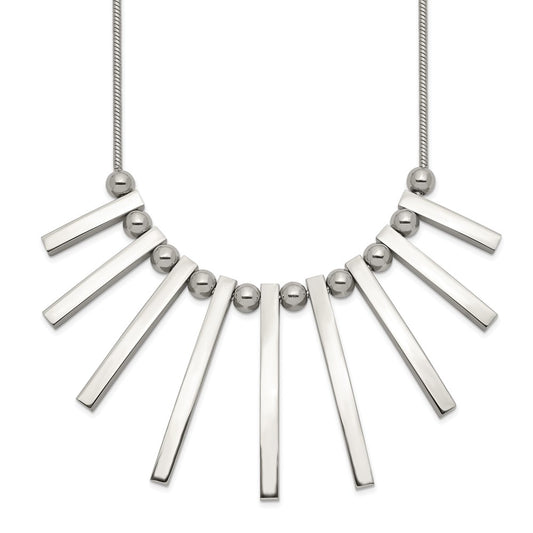 Chisel Stainless Steel Polished Bars and Beads on a 15.75 inch Snake Chain with a 1 inch Extension Necklace