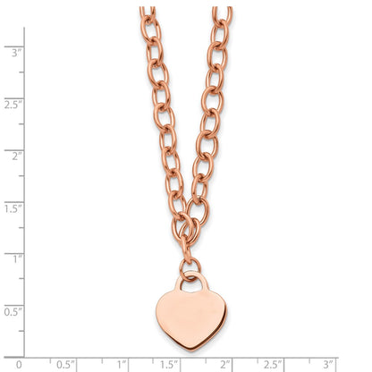 Chisel Stainless Steel Polished Rose IP-plated Heart Pendant on a 16 inch Open Link Chain with .5 inch Extension Necklace