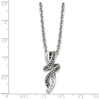 Chisel Stainless Steel Polished Black and White Crystal Fancy Twisted Pendant on an 18 inch Cable Chain Necklace