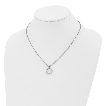 Chisel Stainless Steel Polished CZ Open Circle Pendant on an 18 inch Box Chain Necklace