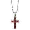 Chisel Stainless Steel Polished with Red Square CZ Cross Pendant on an 18 inch Box Chain Necklace
