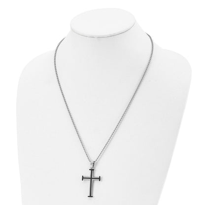 Chisel Stainless Steel Polished Black IP-plated Cross Pendant on a 22 inch Ball Chain Necklace