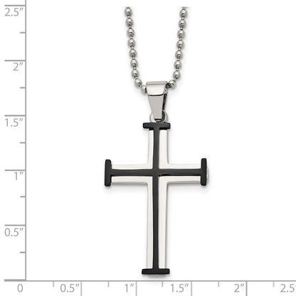 Chisel Stainless Steel Polished Black IP-plated Cross Pendant on a 22 inch Ball Chain Necklace