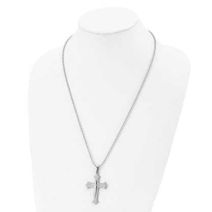 Chisel Stainless Steel Polished Cross Pendant on a 24 inch Ball Chain Necklace