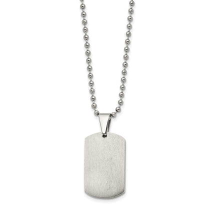 Chisel Stainless Steel Brushed and Polished 4mm Reversible Dog Tag on a 24 inch Ball Chain Necklace