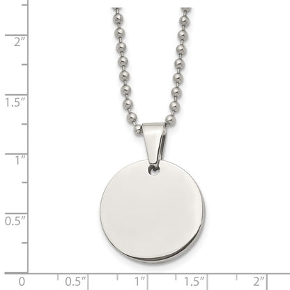 Chisel Stainless Steel Brushed and Polished Reversible Round 4mm Dog Tag on a 24 inch Ball Chain Necklace