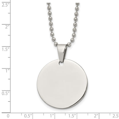 Chisel Stainless Steel Brushed and Polished Reversible Round 2mm Dog Tag on a 24 inch Ball Chain Necklace