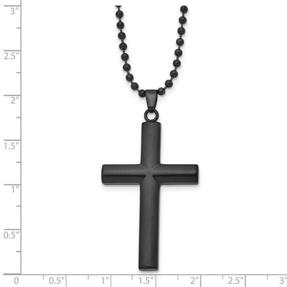 Chisel Stainless Steel Brushed and Polished Black IP-plated Cross Pendant on a 24 inch Ball Chain Necklace