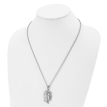 Chisel Stainless Steel Polished Jesus Silhouette Pendant on a 22 inch Cable Chain Necklace