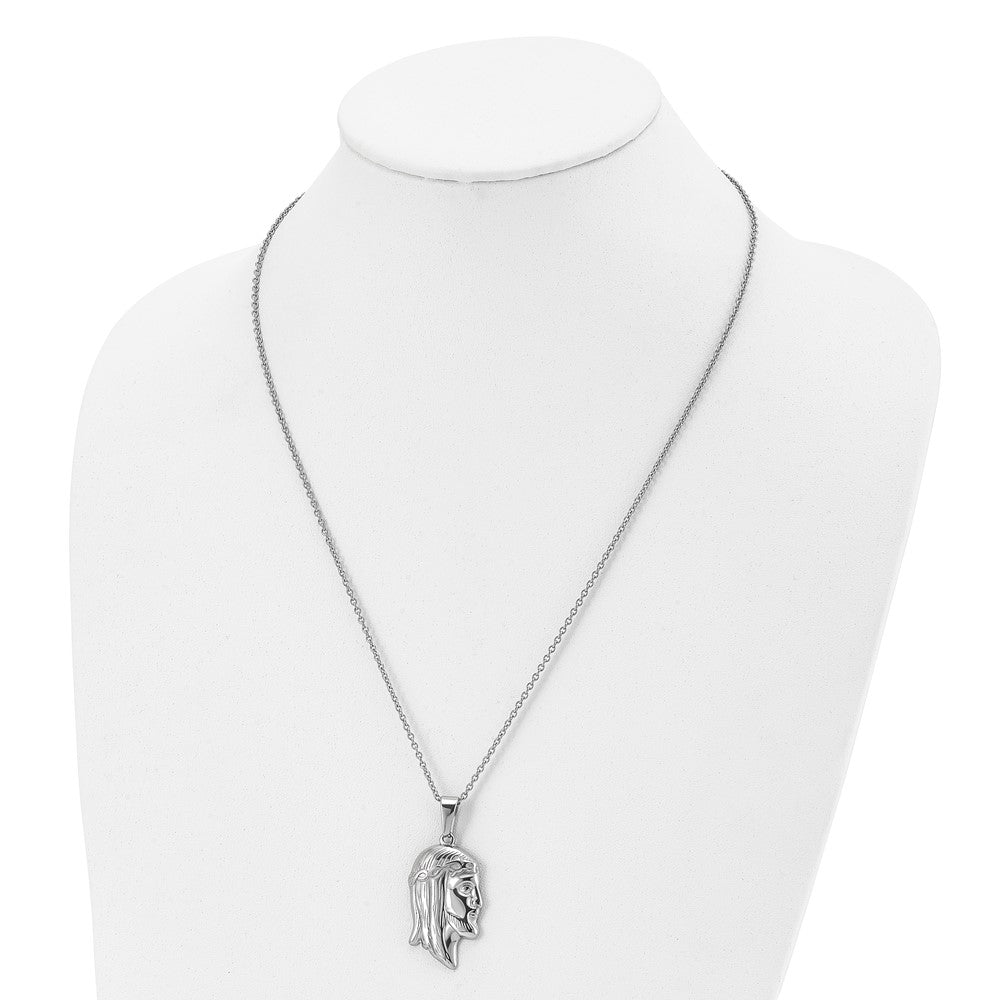 Chisel Stainless Steel Polished Jesus Silhouette Pendant on a 22 inch Cable Chain Necklace