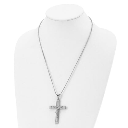 Chisel Stainless Steel Polished Laser Cut Crucifix Pendant on a 22 inch Ball Chain Necklace