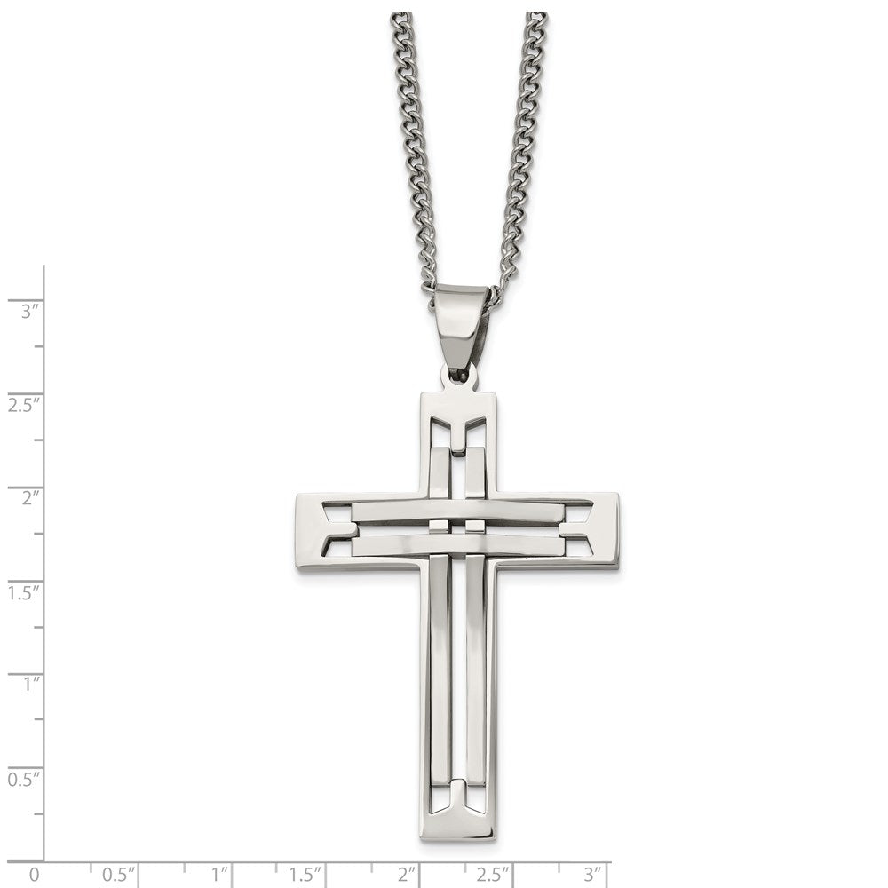 Chisel Stainless Steel Polished Cross Pendant on a 24 inch Curb Chain Necklace