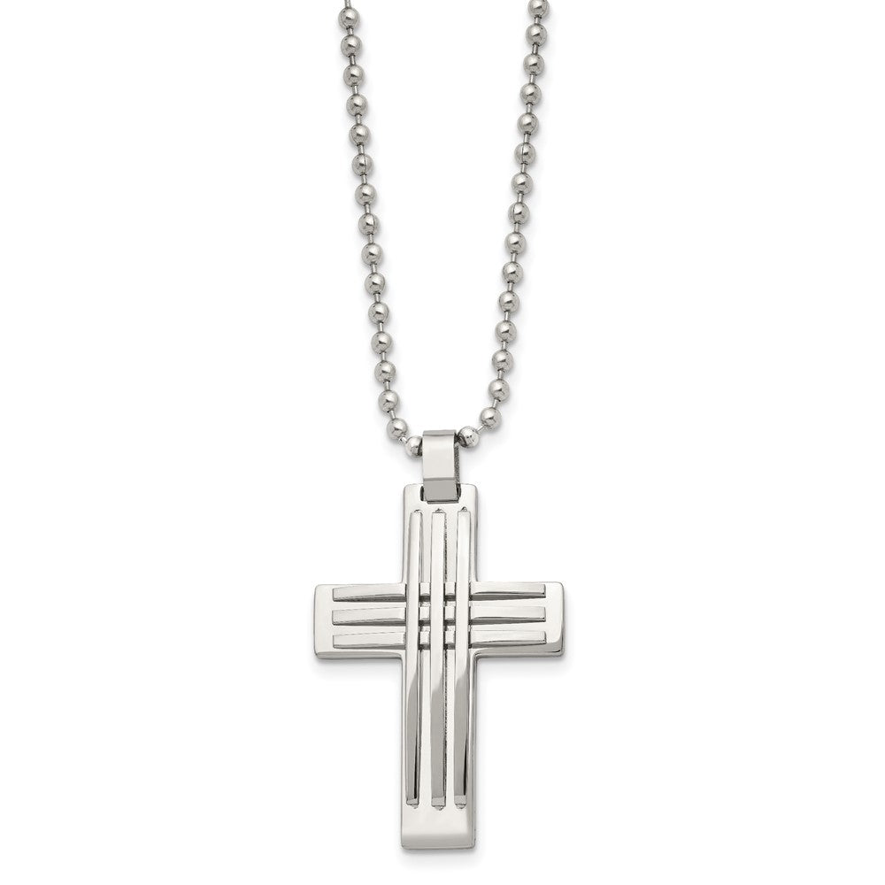 Chisel Stainless Steel Polished Cross Pendant on a 22 inch Ball Chain Necklace