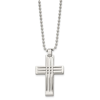 Chisel Stainless Steel Polished Cross Pendant on a 22 inch Ball Chain Necklace