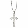 Chisel Stainless Steel Polished and Satin Hammered with CZ Cross Pendant on a 22 inch Ball Chain Necklace