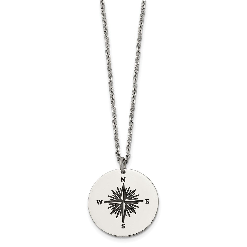 Chisel Stainless Steel Polished Enameled NOT ALL WHO WANDER ARE LOST Compass Pendant on a 22in Cable Chain Necklace