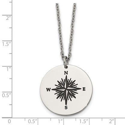 Chisel Stainless Steel Polished Enameled NOT ALL WHO WANDER ARE LOST Compass Pendant on a 22in Cable Chain Necklace