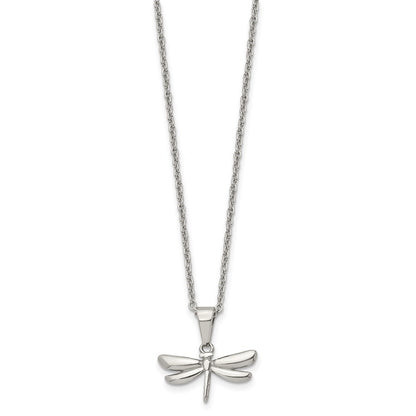 Chisel Stainless Steel Polished Dragonfly Pendant on a 22 inch Cable Chain Necklace