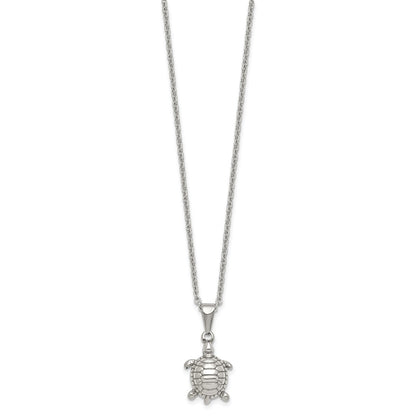 Chisel Stainless Steel Polished and Textured Turtle Pendant on a 22 inch Cable Chain Necklace