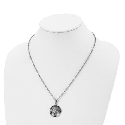 Chisel Stainless Steel Antiqued and Polished Tree of Life Pendant on a 20 inch Cable Chain Necklace