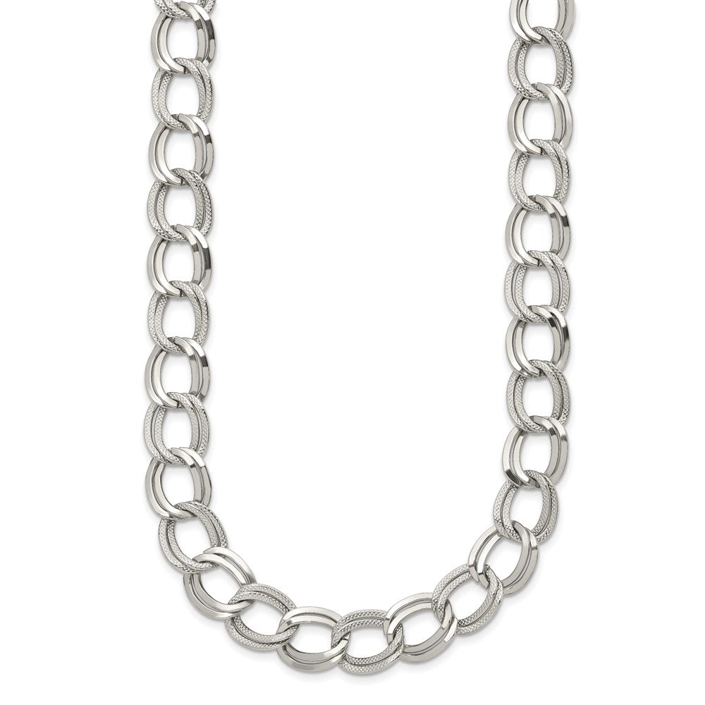 Chisel Stainless Steel Polished and Textured Link 17.5 inch Necklace