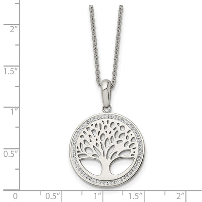 Chisel Stainless Steel Polished with Preciosa Crystal Tree of Life Pendant on a 16 inch Cable Chain with 2 inch Extension Necklace