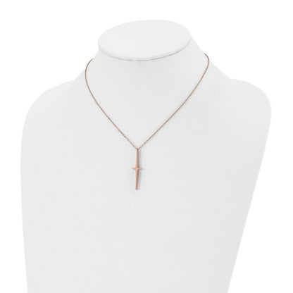 Chisel Stainless Steel Polished Rose IP-plated Cross Pendant on a 16 inch with 2 inch extension Cable Chain Necklace
