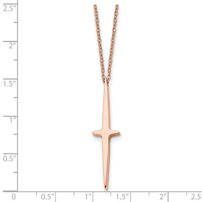 Chisel Stainless Steel Polished Rose IP-plated Cross Pendant on a 16 inch with 2 inch extension Cable Chain Necklace