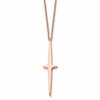 Chisel Stainless Steel Polished Rose IP-plated Cross Pendant on a 16 inch with 2 inch extension Cable Chain Necklace