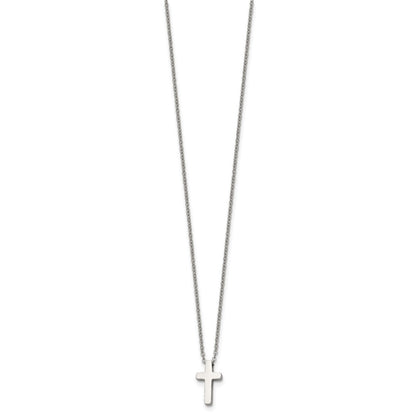 Chisel Stainless Steel Polished Cross Pendant on a 16 inch with 1 inch extension Cable Chain Necklace