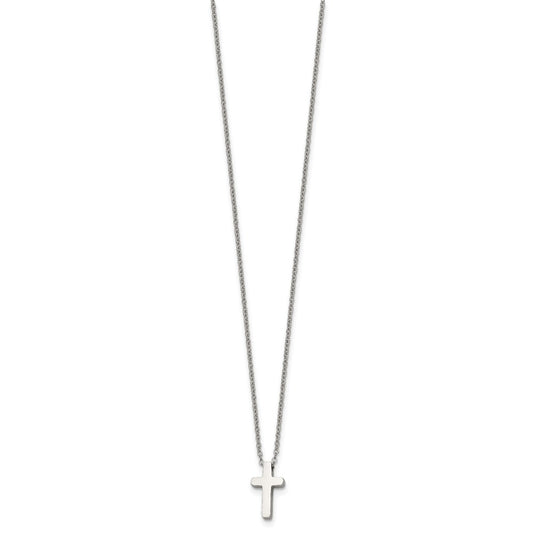 Chisel Stainless Steel Polished Cross Pendant on a 16 inch with 1 inch extension Cable Chain Necklace