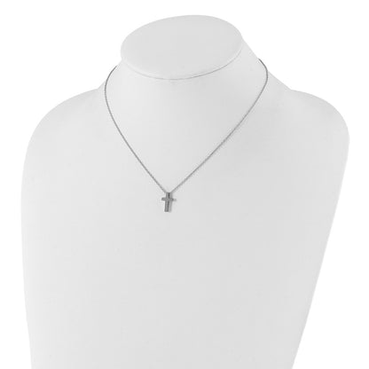 Chisel Stainless Steel Polished Cross Pendant on a 16 inch with 1 inch extension Cable Chain Necklace