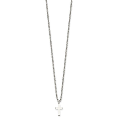 Chisel Stainless Steel Polished 11mm Cross Pendant on an 18 inch Cable Chain Necklace