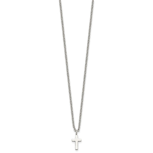 Chisel Stainless Steel Polished 11mm Cross Pendant on an 18 inch Cable Chain Necklace