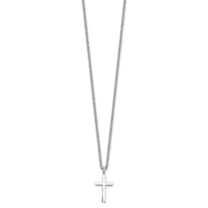 Chisel Stainless Steel Polished 16mm Cross Pendant on an 18 inch Cable Chain Necklace